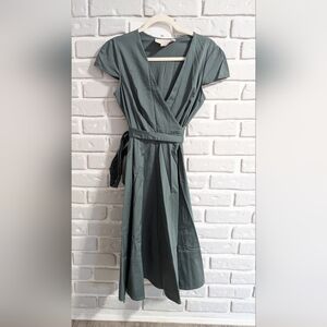 Gal Meets Glam Midi Wrap Dress in Dusty Sage